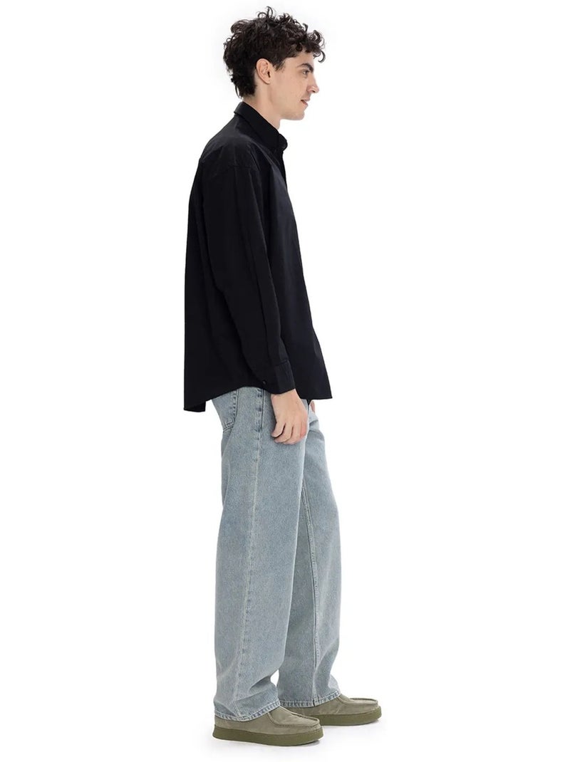 Regular fit poplin overhemd met lange mouwen en knoopsluiting giesto Zwart - Kiabi