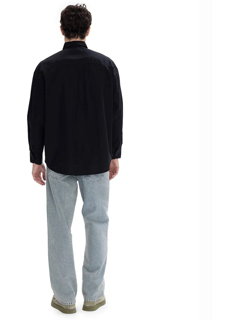 Regular fit poplin overhemd met lange mouwen en knoopsluiting giesto Zwart - Kiabi