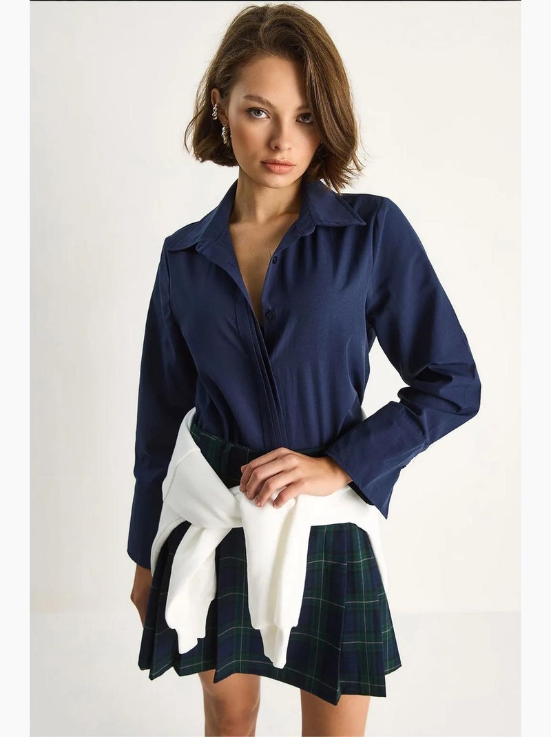 Regular-fit poplin overhemd met lange mouwen en knoopsluiting lucci Marineblauw - Kiabi