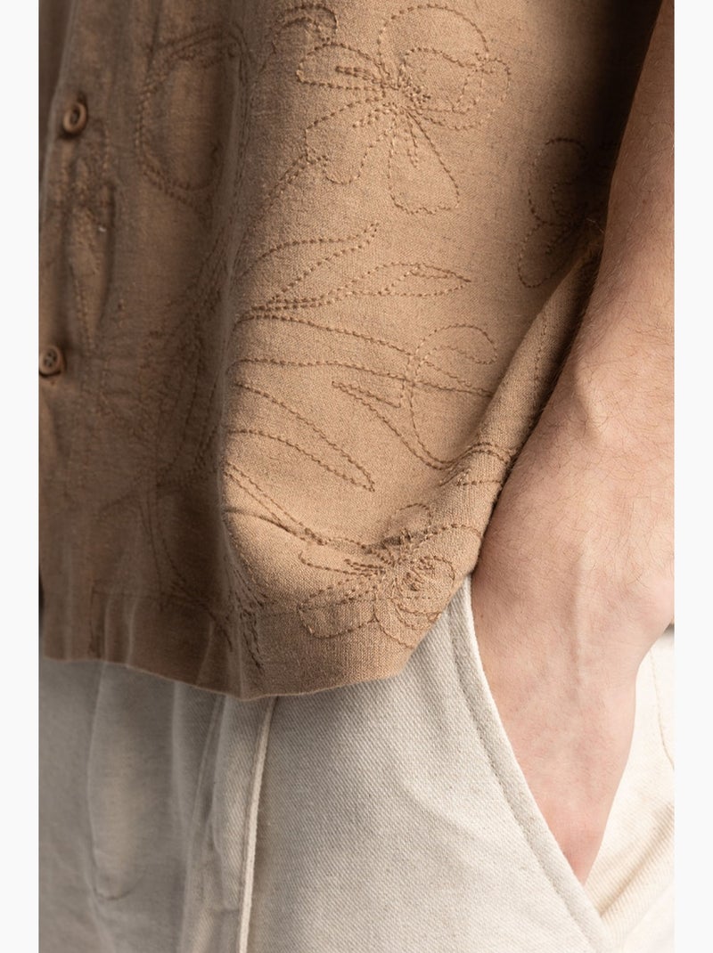 Regular fit shirt met korte mouwen giesto Greige - Kiabi