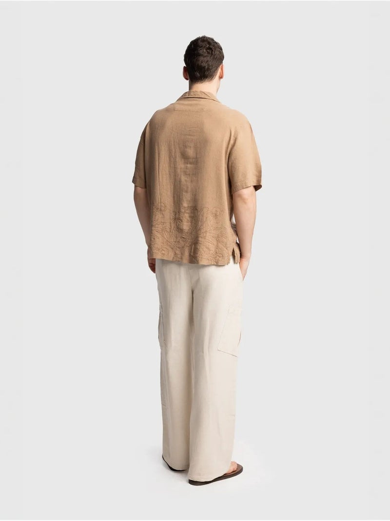 Regular fit shirt met korte mouwen giesto Greige - Kiabi