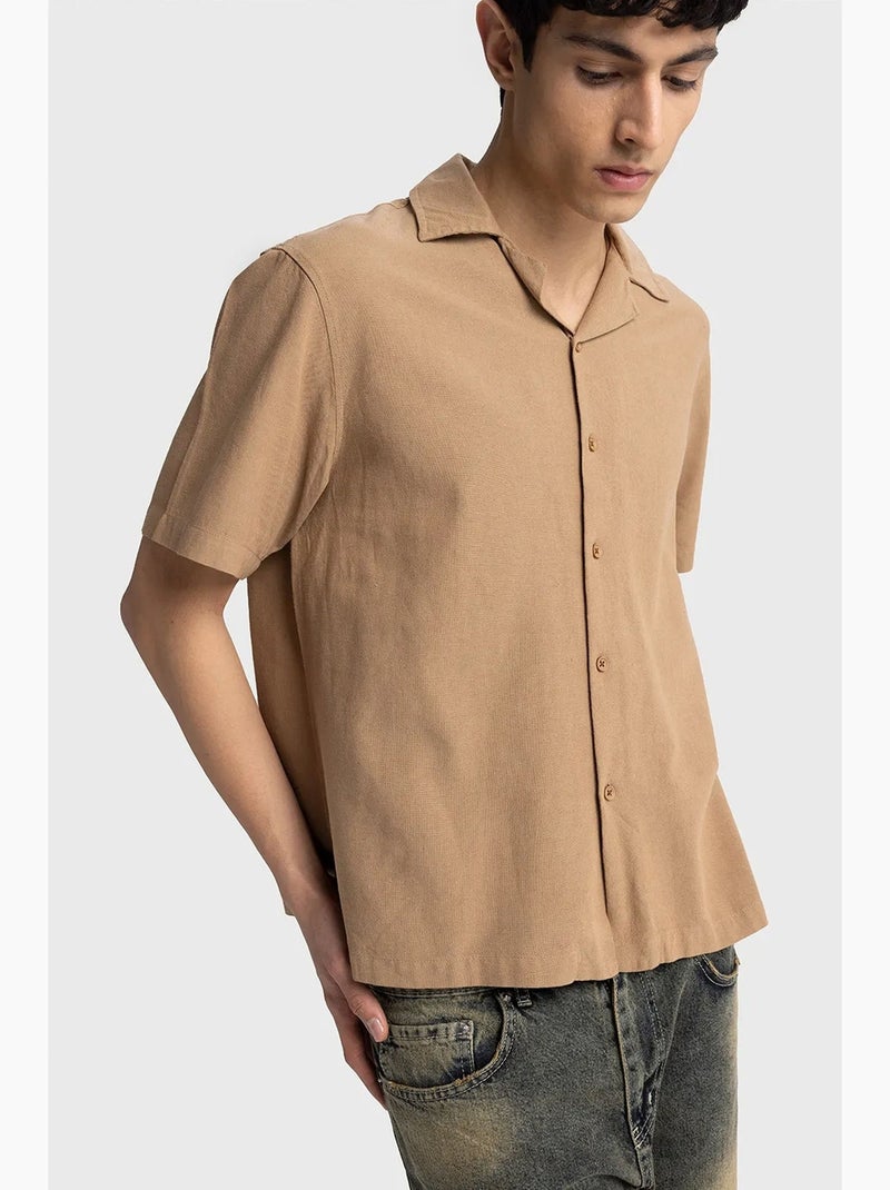 Regular fit shirt met korte mouwen giesto Greige - Kiabi