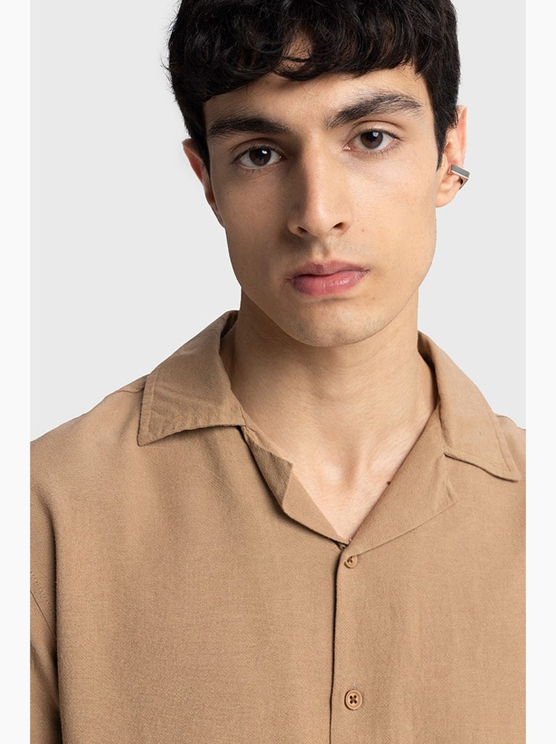 Regular fit shirt met korte mouwen giesto Greige - Kiabi