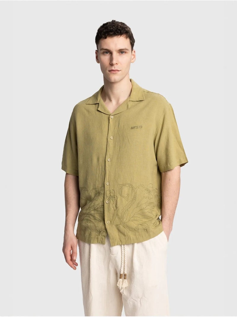 Regular fit shirt met korte mouwen giesto Kaki - Kiabi