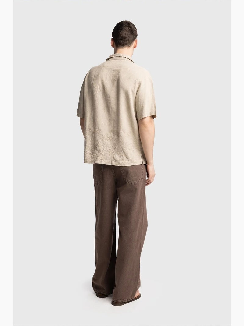 Regular fit shirt met korte mouwen giesto Klei-beige - Kiabi