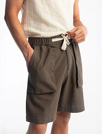 Regular fit shorts van linnenmix met trekkoord in de taille giesto