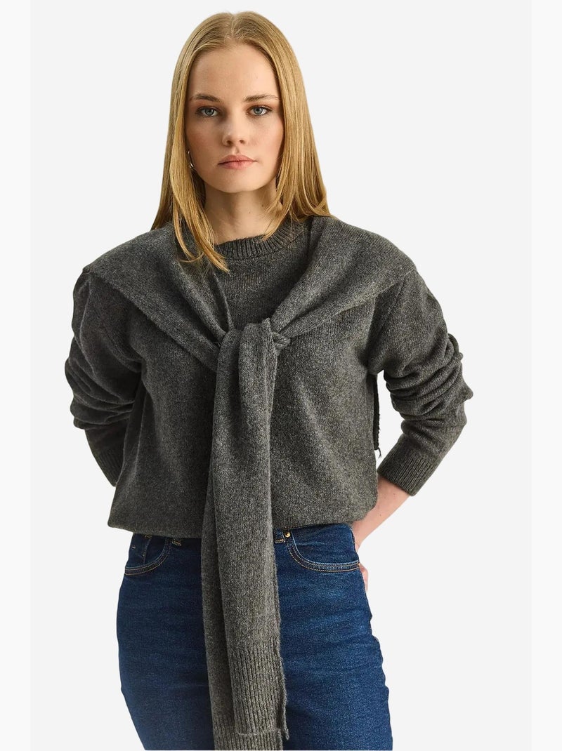 Regular fit trui met ronde hals en ribbreisel lucci Grijs Zwart - Kiabi