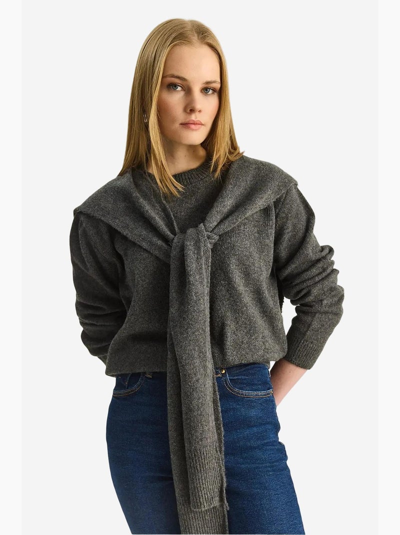 Regular fit trui met ronde hals en ribbreisel lucci Grijs Zwart - Kiabi