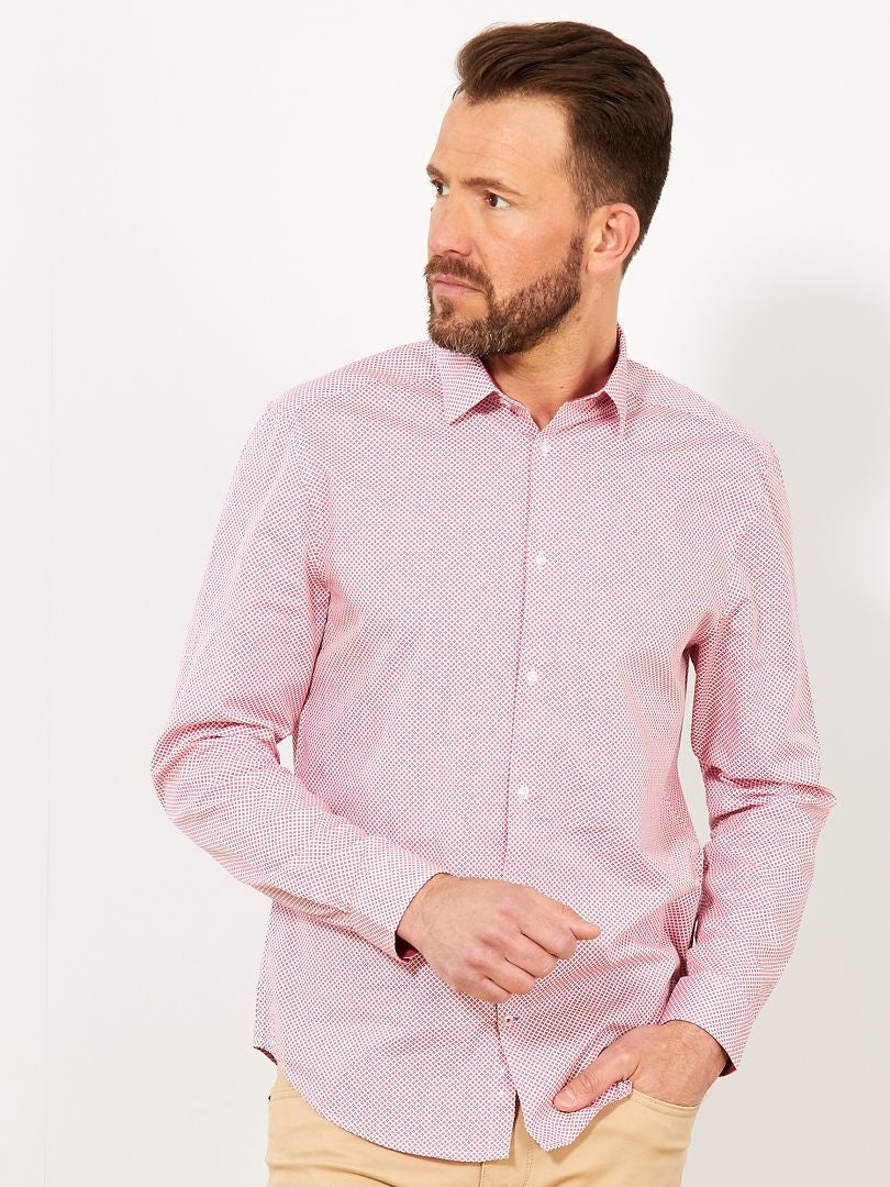 Regular overhemd van knisperend katoen met microprint roze - Kiabi