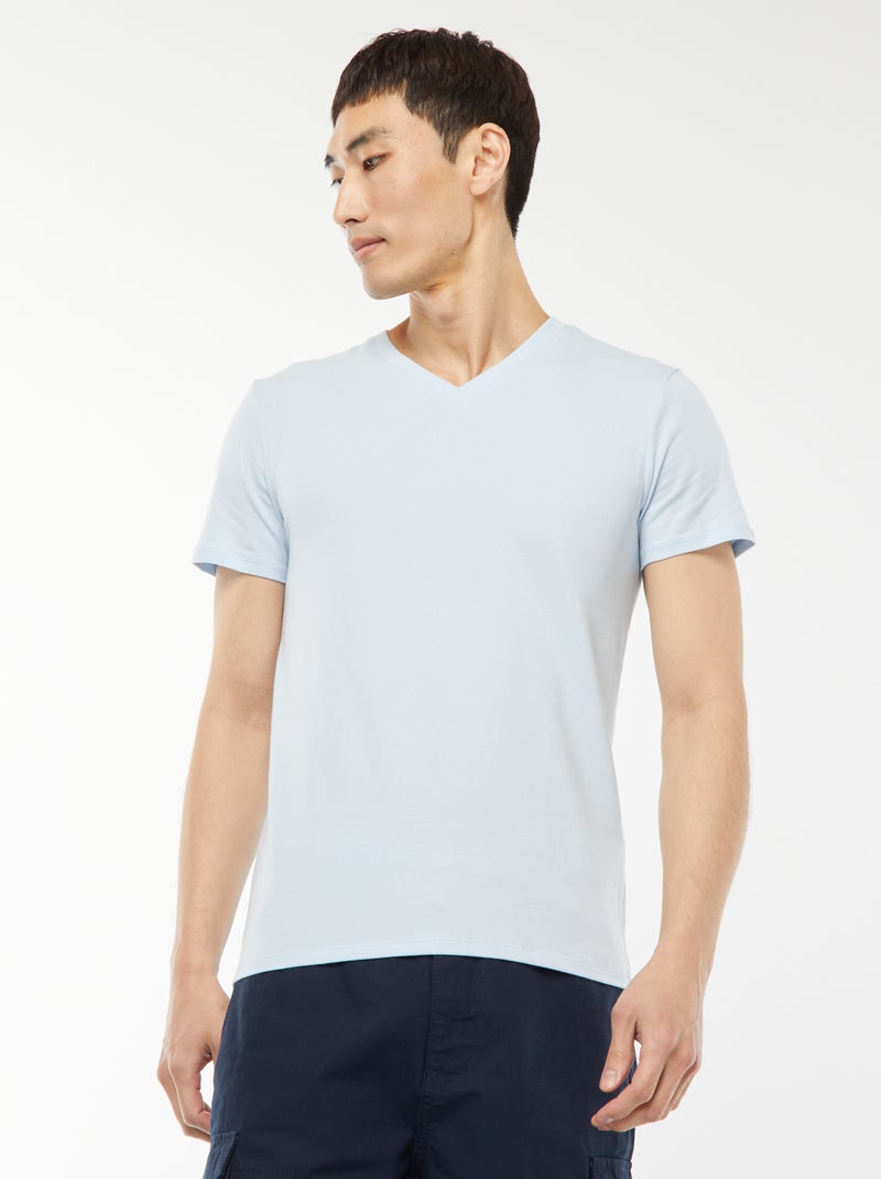 Regular T-shirt van stretchstof Blauw - Kiabi