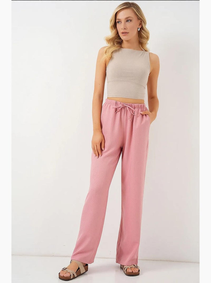 Relaxed broek met wijde pijpen en trekkoord bdart Bleekroze - Kiabi