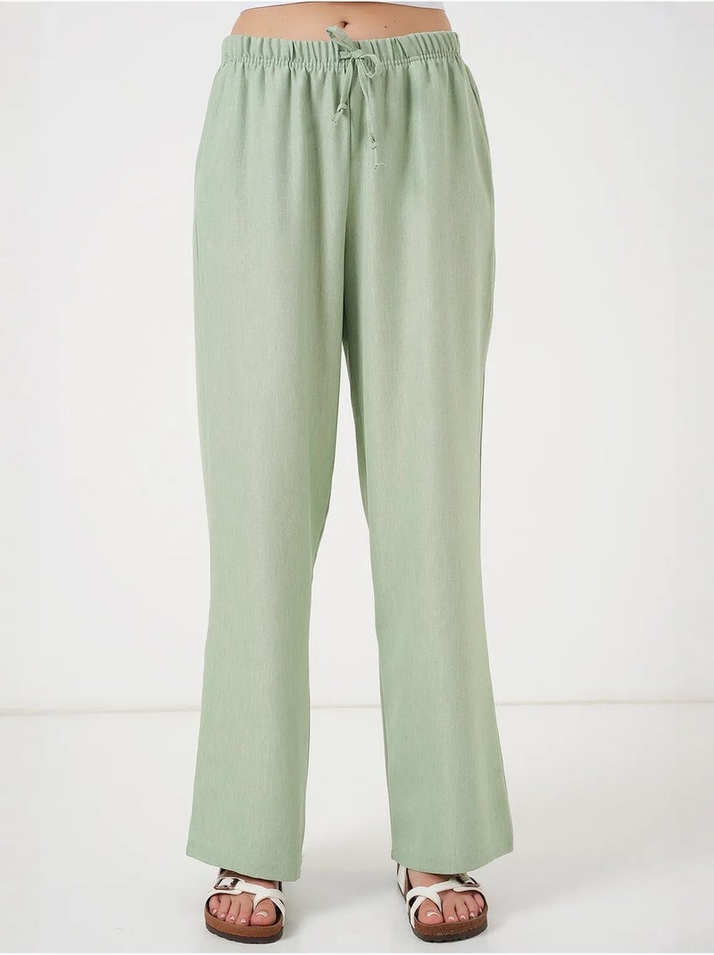 Relaxed broek met wijde pijpen en trekkoord bdart Muntgroen - Kiabi