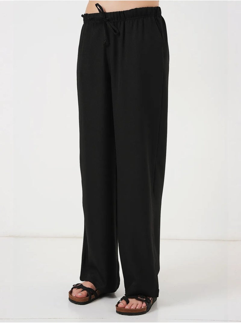 Relaxed broek met wijde pijpen en trekkoord bdart Zwart - Kiabi