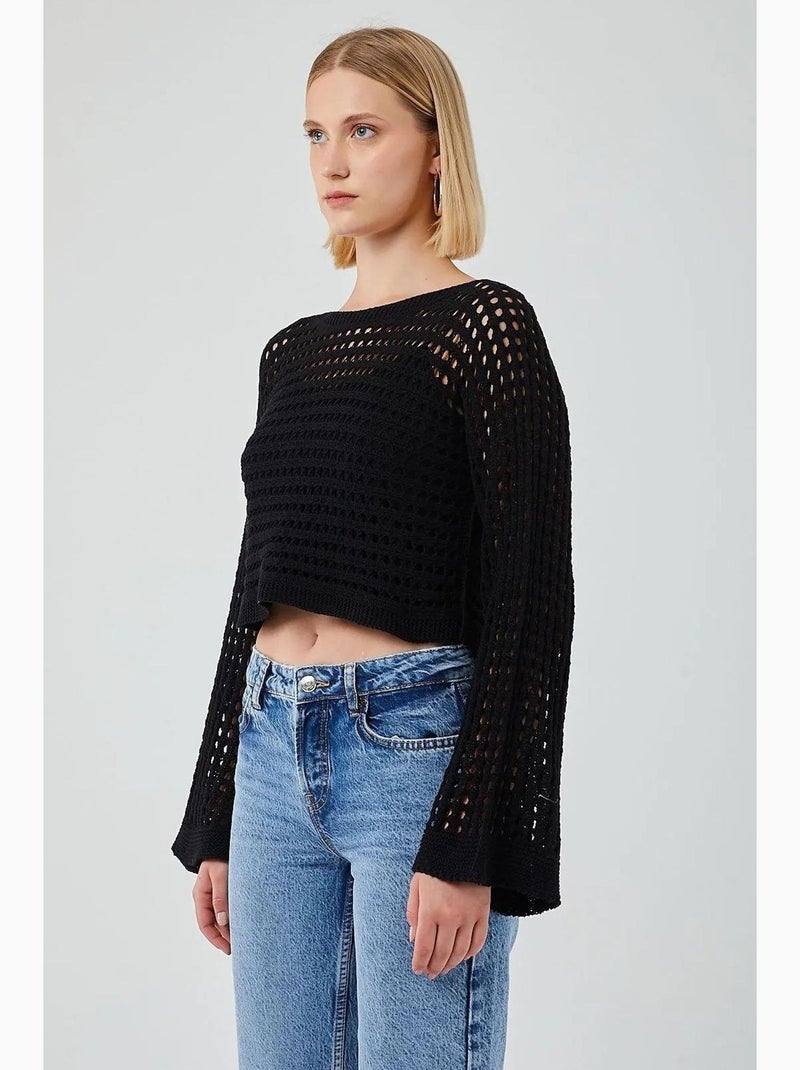 Relaxed fit crew neck crop trui mixray Zwart - Kiabi