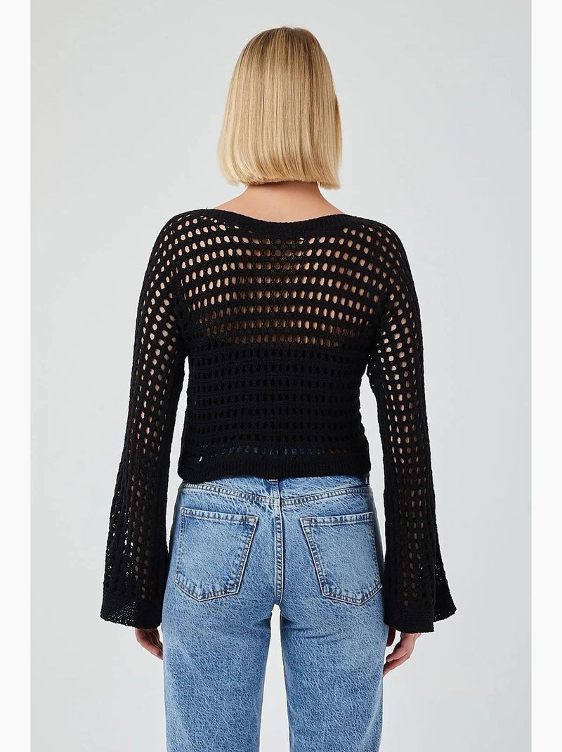 Relaxed fit crew neck crop trui mixray Zwart - Kiabi
