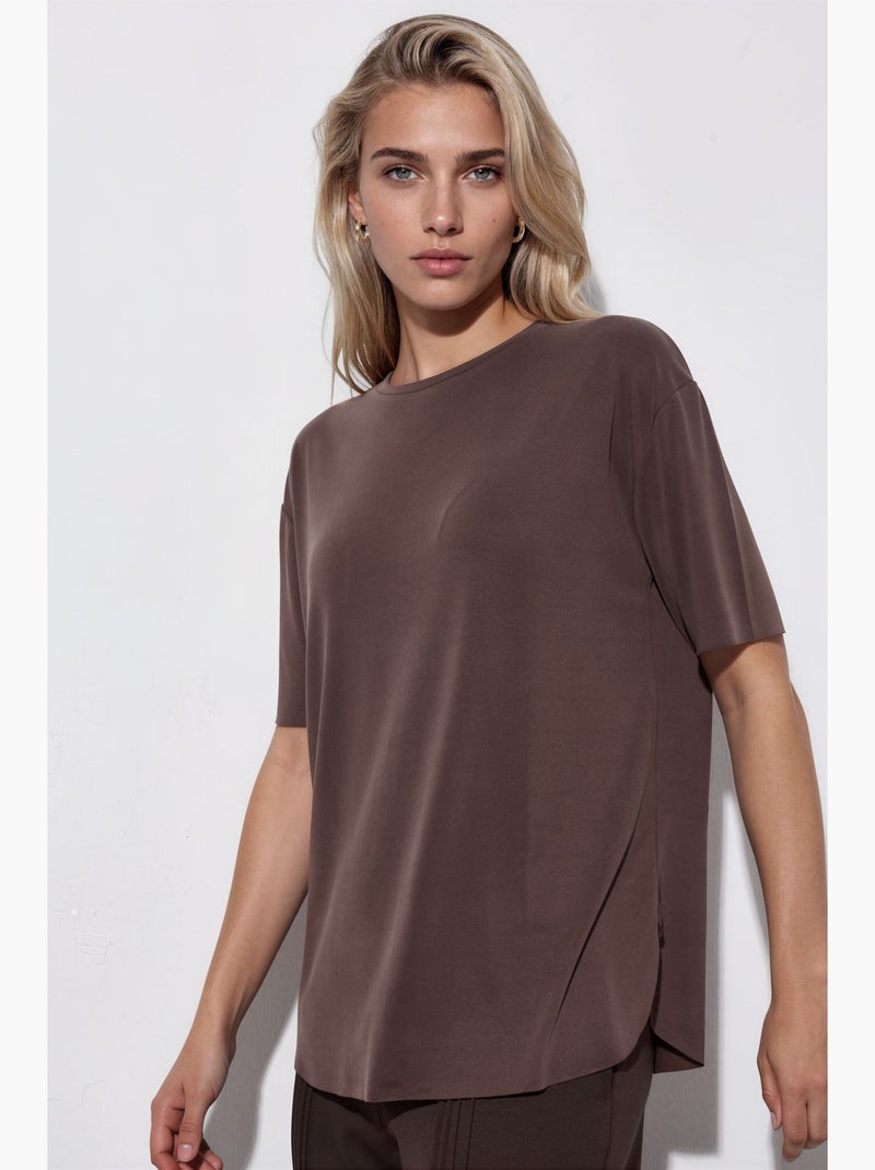 Relaxed fit gebreid t-shirt met ronde hals hiccup Lichtbruin - Kiabi
