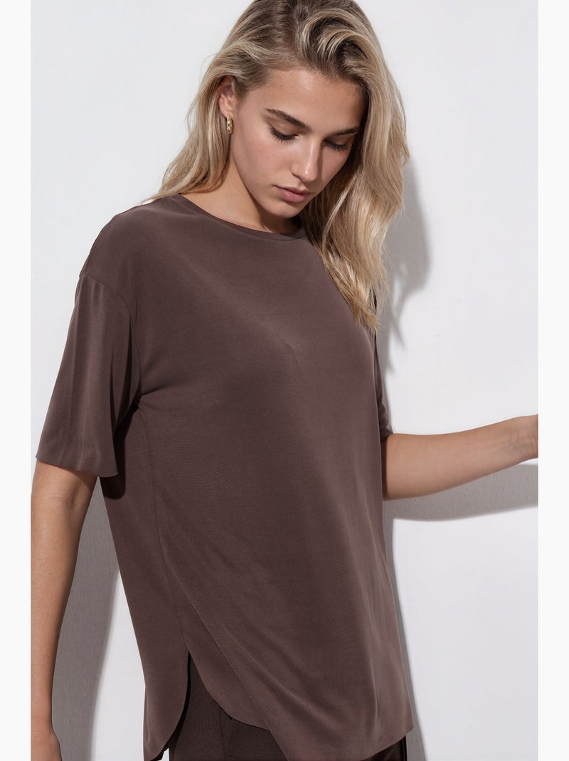 Relaxed fit gebreid t-shirt met ronde hals hiccup Lichtbruin - Kiabi