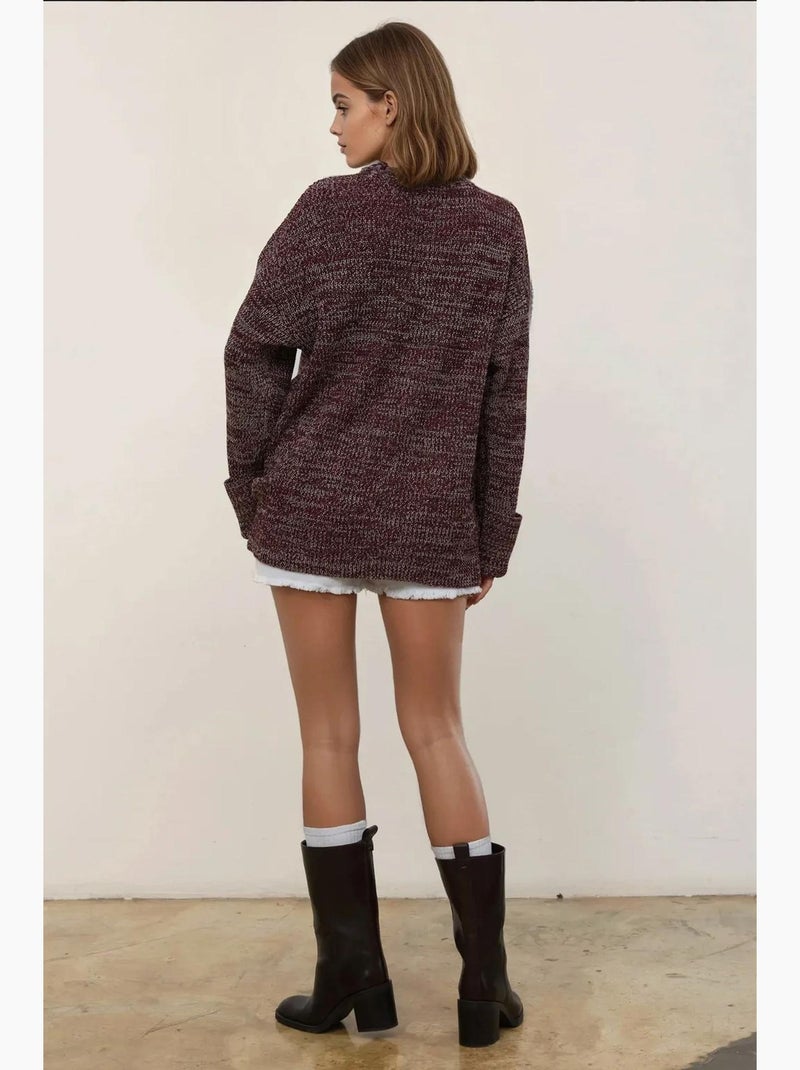 Relaxed fit getextureerde lange gebreide trui met zakken hiccup Bordeauxrood - Kiabi