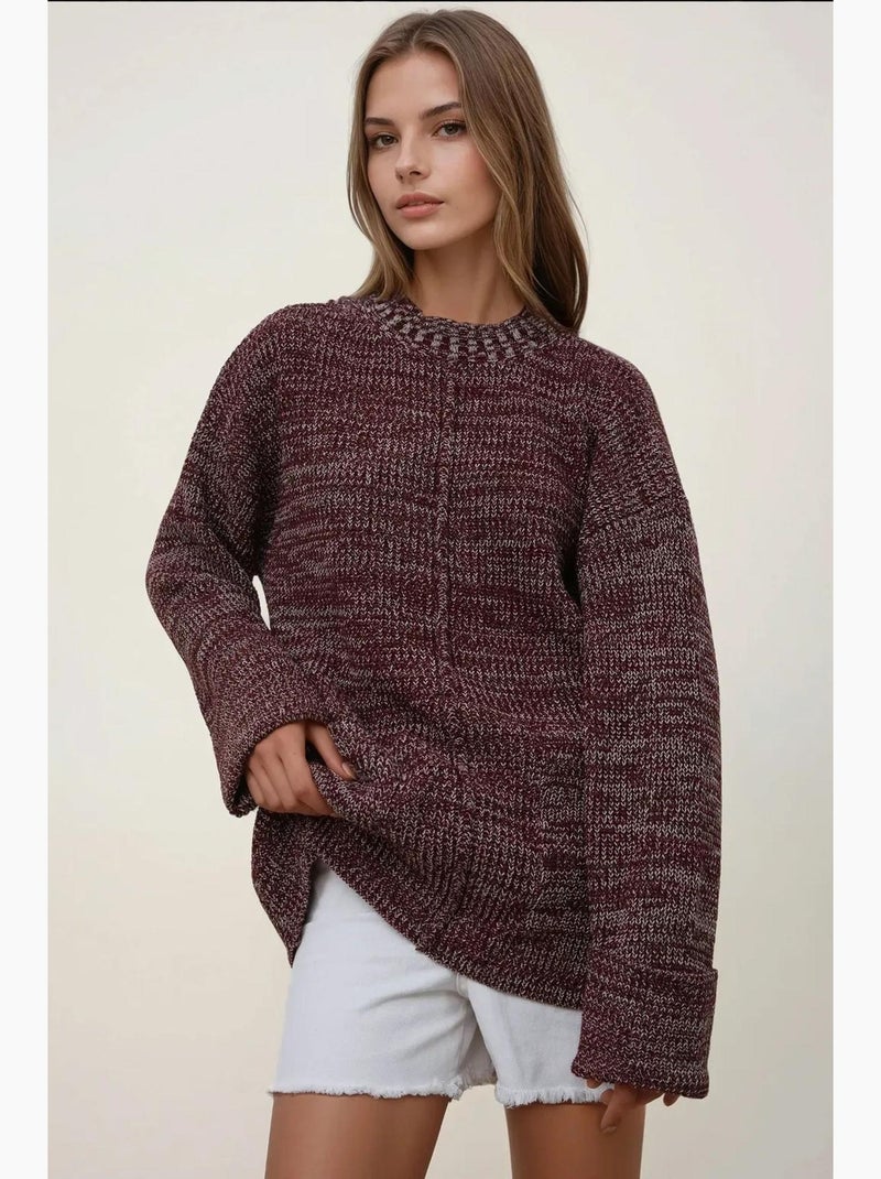 Relaxed fit getextureerde lange gebreide trui met zakken hiccup Bordeauxrood - Kiabi