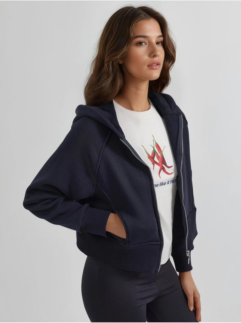 Relaxed fit hoodie met rits hiccup Marineblauw - Kiabi