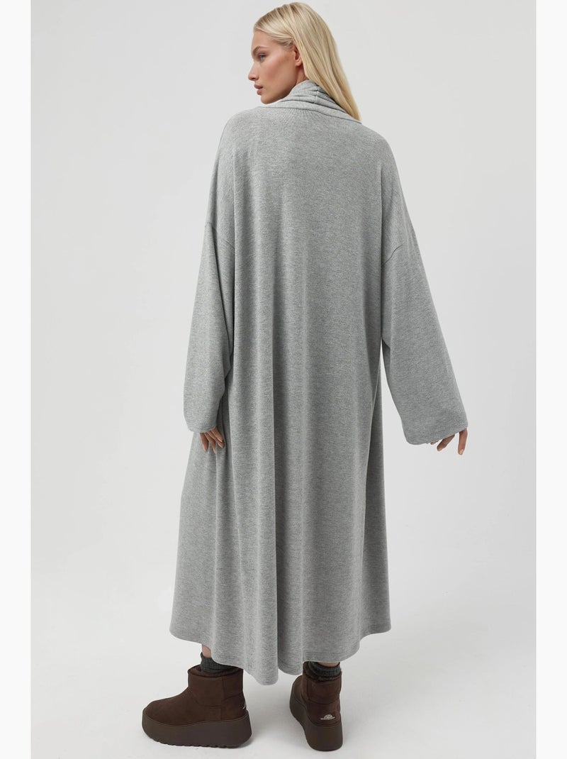 Relaxed fit longline openvallend gebreid vest met sjaalkraag busem Grijs - Kiabi