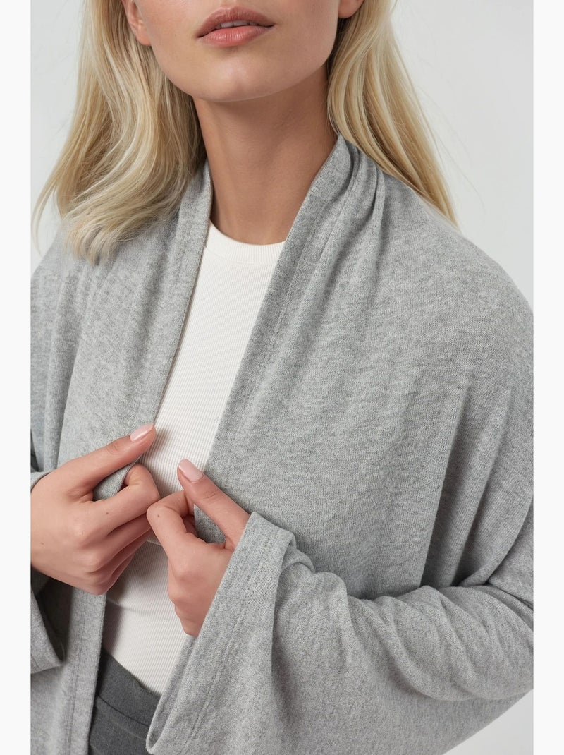 Relaxed fit longline openvallend gebreid vest met sjaalkraag busem Grijs - Kiabi