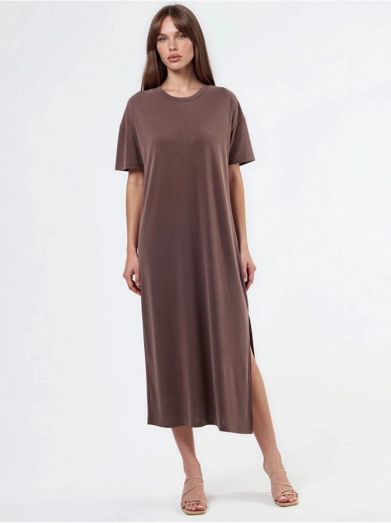 Relaxed fit midi-jurk hiccup Donkerbruin - Kiabi