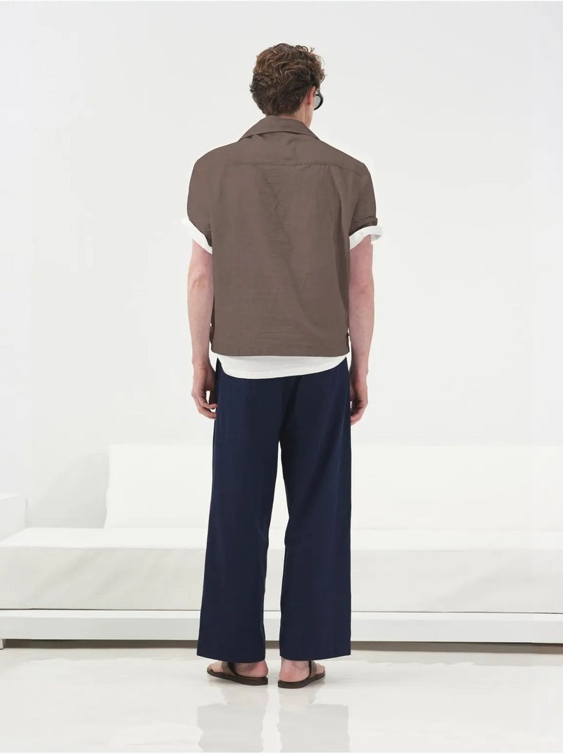 Relaxed fit overhemd met korte mouwen van poplin giesto Lichtbruin - Kiabi