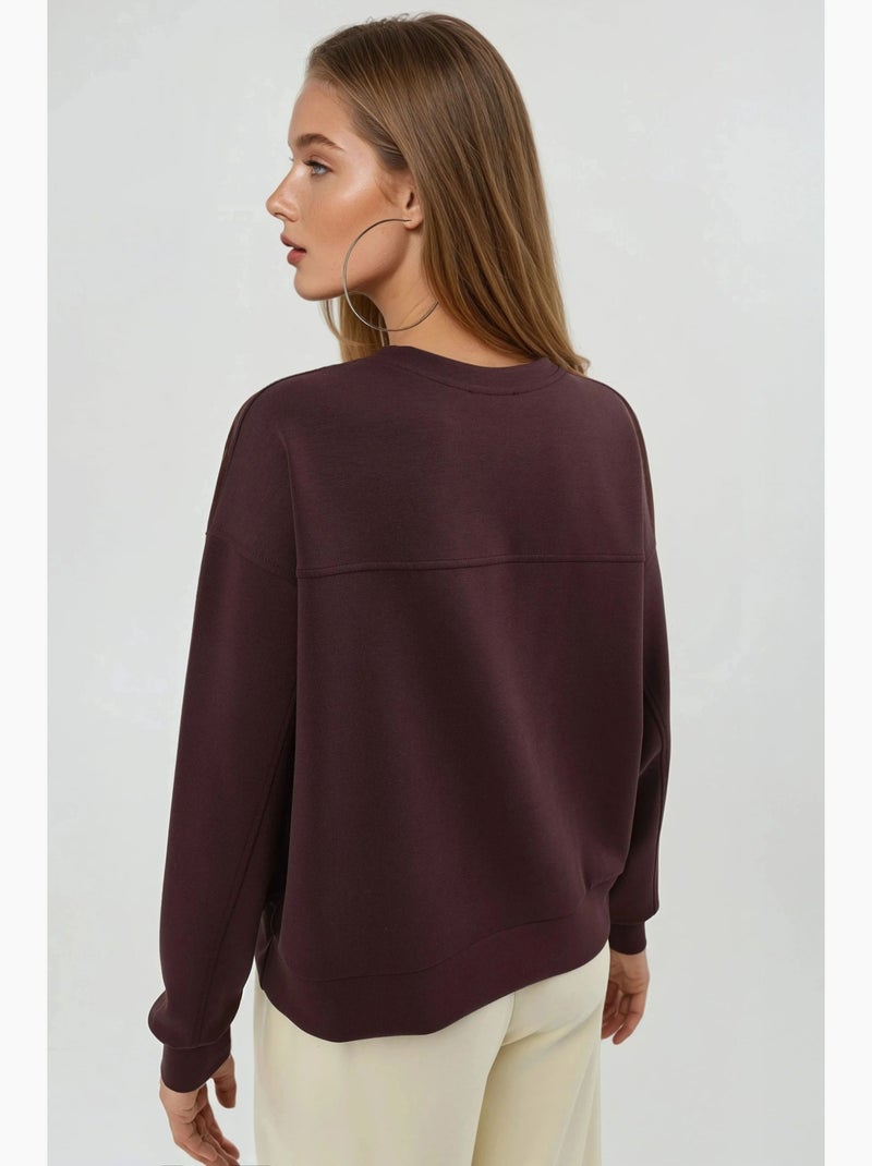 Relaxed-fit sweatshirt met ronde hals van modal busem Bordeauxrood - Kiabi