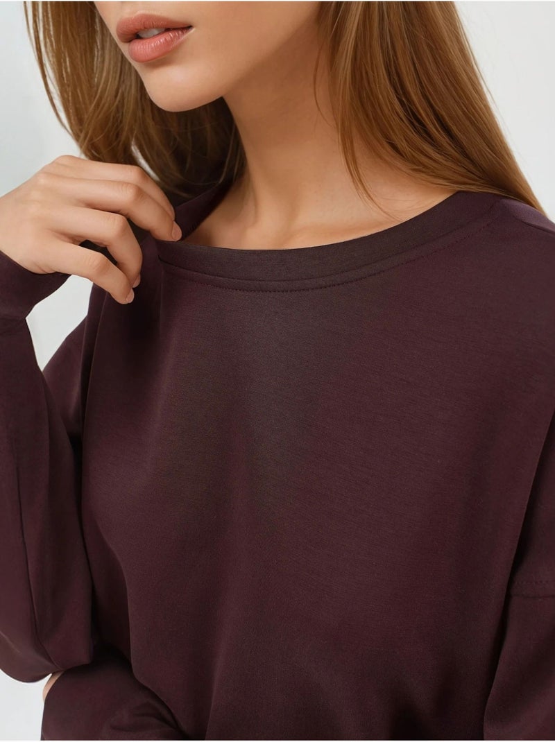 Relaxed-fit sweatshirt met ronde hals van modal busem Bordeauxrood - Kiabi