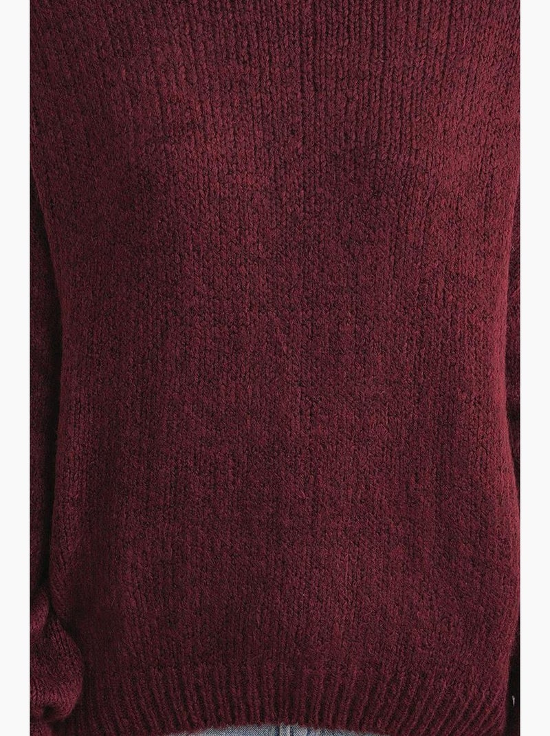 Relaxed fit trui met ronde hals van dik breisel mixray Bordeauxrood - Kiabi