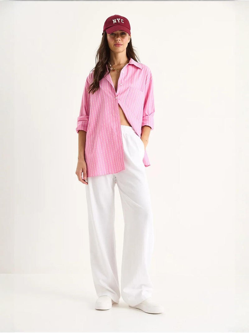 Relaxed fit wijde broek met trekkoord lucci Wit - Kiabi