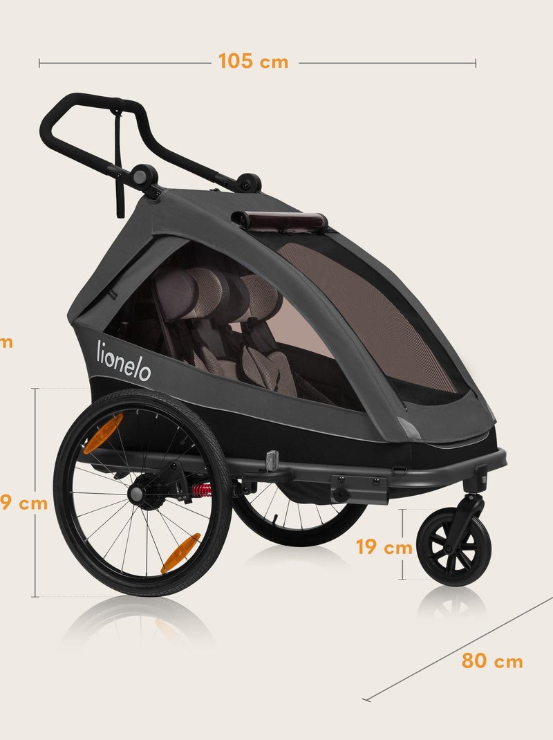 Remorque vélo 2en1 LIONELO Cama - Poussette tout terrain - 2 enfants - Jusqu’à 6 ans Gris Gris - Kiabi