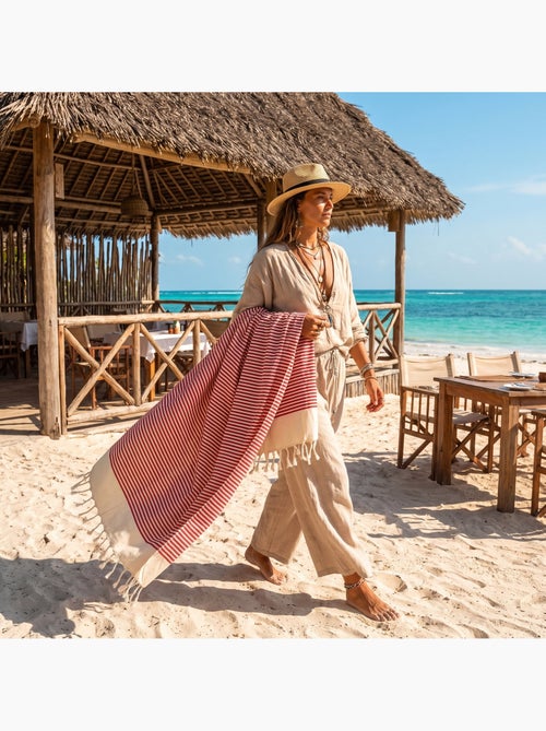 Reva | authentique fouta en nid d'abeille coton recyclé 1x2 m zanzibar - Kiabi