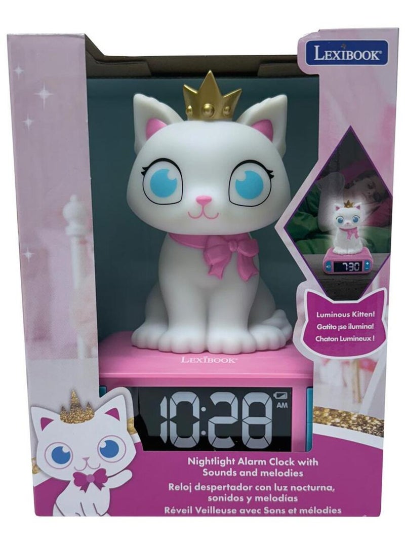 Réveil avec veilleuse lumineuse chat en 3d Rose - Kiabi