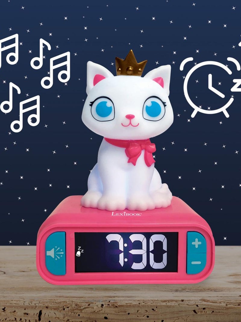 Réveil avec veilleuse lumineuse chat en 3d Rose - Kiabi