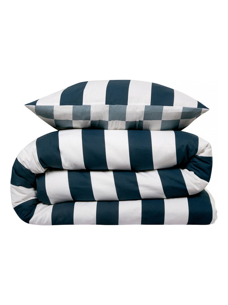 Reversible beddengoed set ruitdessin met streepmotief 240 x 220 cm – Future Home Blauw - Kiabi