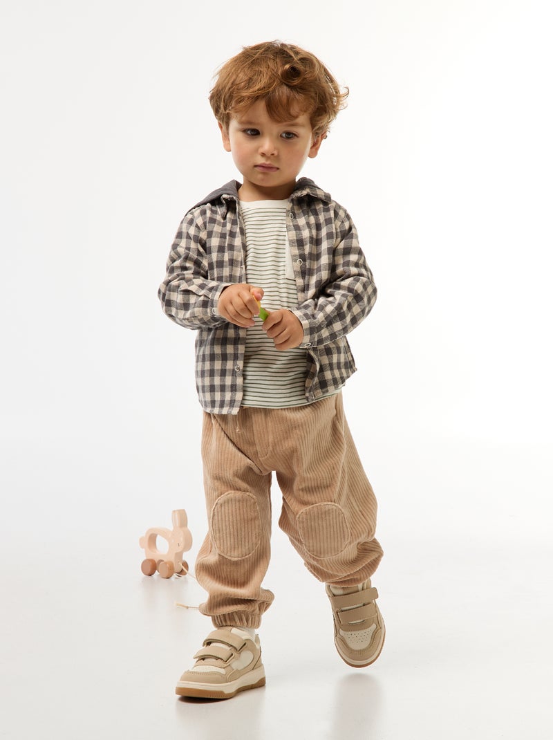 Ribbroek met elastische tailleband Biege - Kiabi
