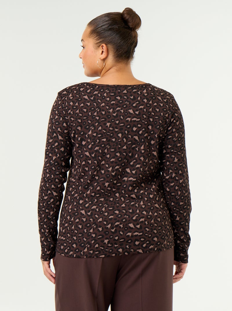 Ribgebreid basic T-shirt Bruin - Kiabi