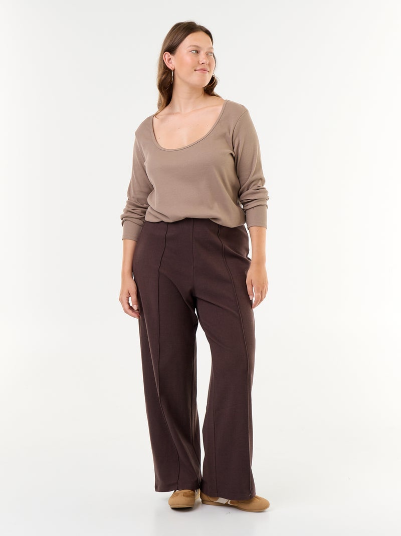 Ribgebreid basic T-shirt Bruin - Kiabi