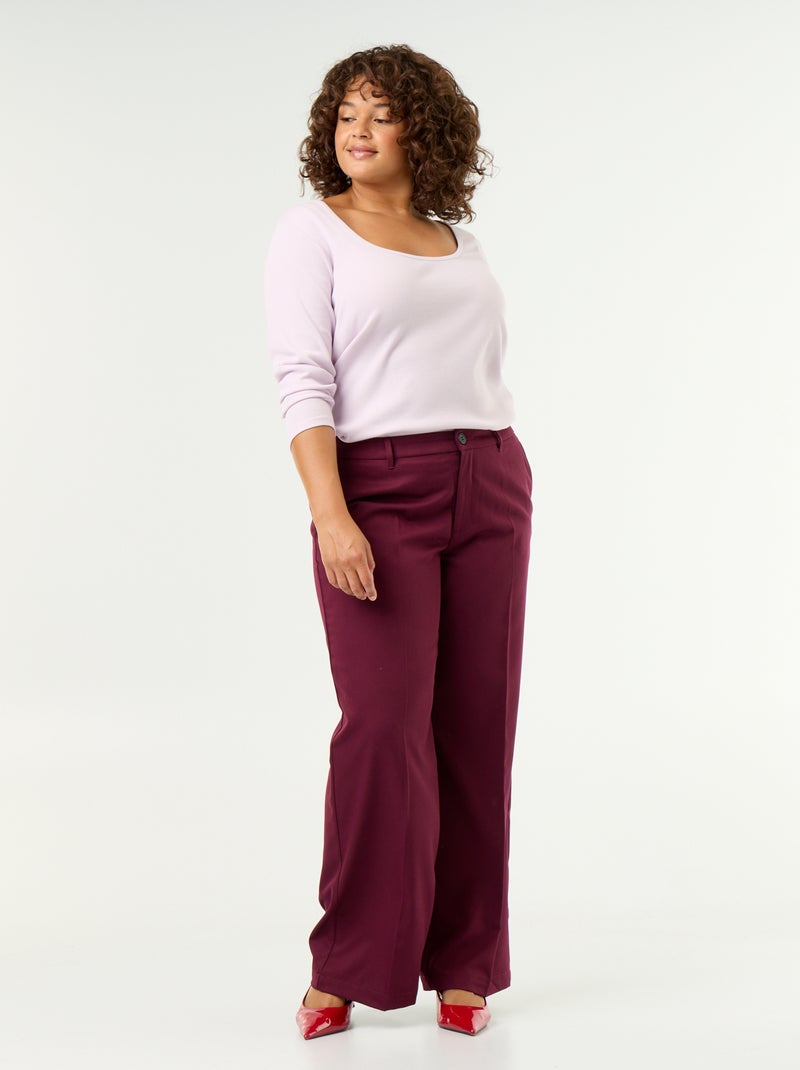 Ribgebreid basic T-shirt Paars - Kiabi