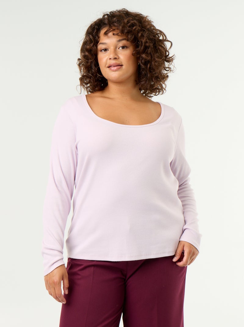 Ribgebreid basic T-shirt Paars - Kiabi