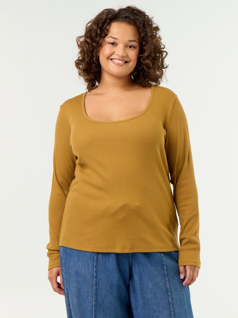 Ribgebreid basic T-shirt Rood - Kiabi