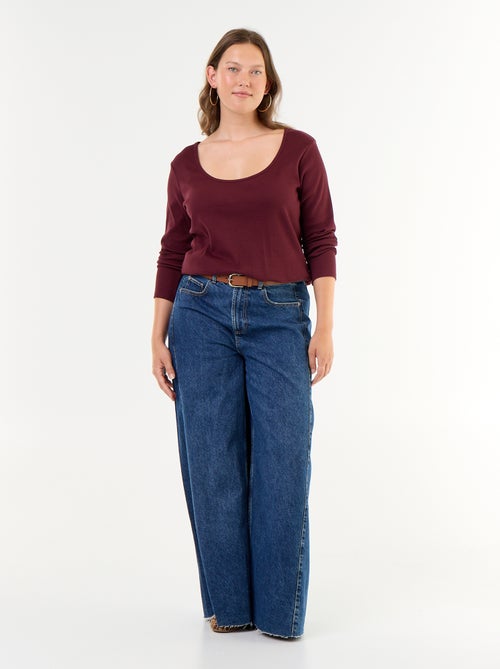 Ribgebreid basic T-shirt - Kiabi Ribgebreid basic T-shirt - Kiabi