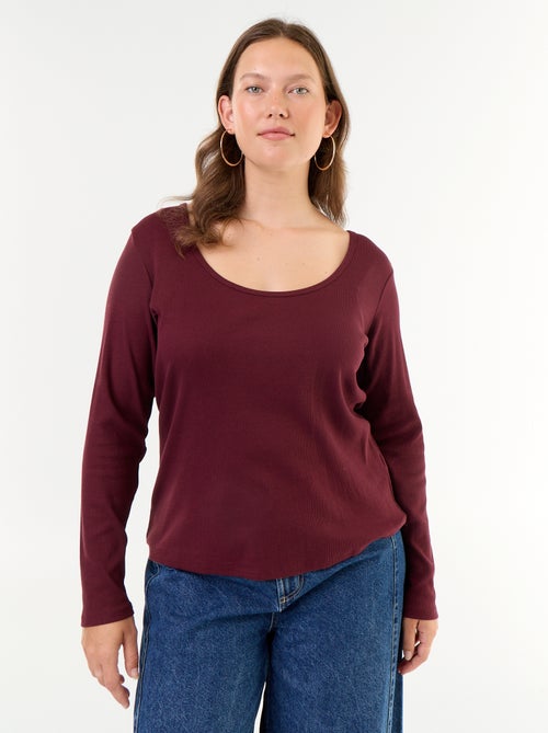Ribgebreid basic T-shirt - Kiabi Ribgebreid basic T-shirt - Kiabi