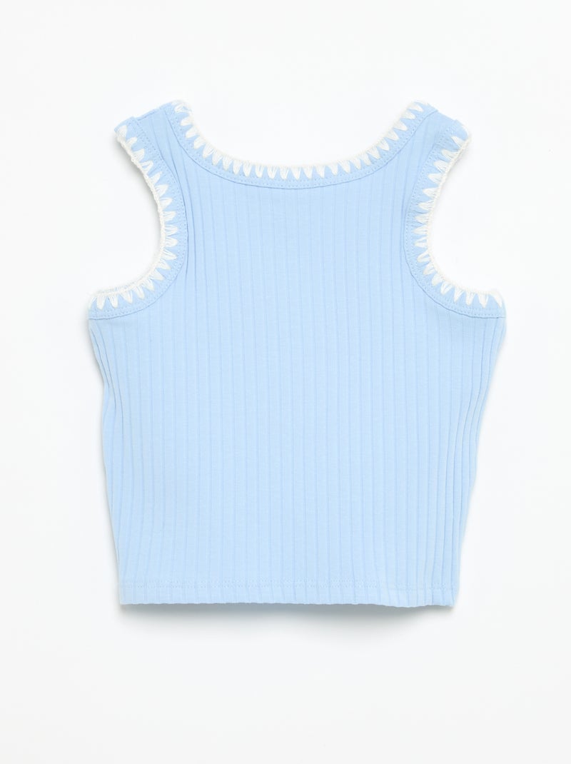 Ribstof hemdje met borduursels bij de armsgaten Blauw - Kiabi