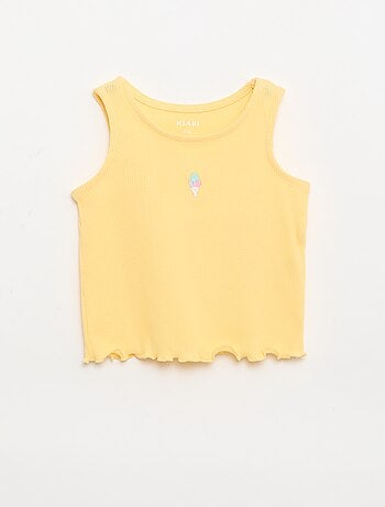 Ribstof top met golvende zoom