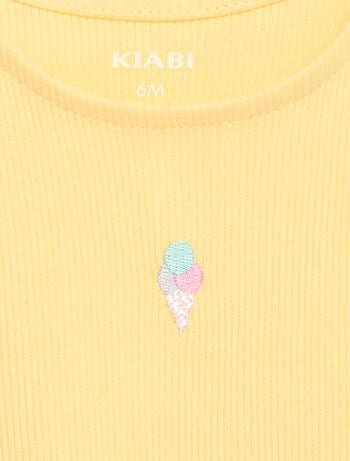 Ribstof top met golvende zoom