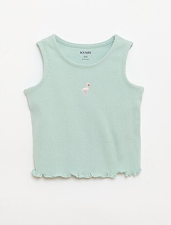 Ribstof top met golvende zoom