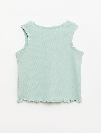 Ribstof top met golvende zoom